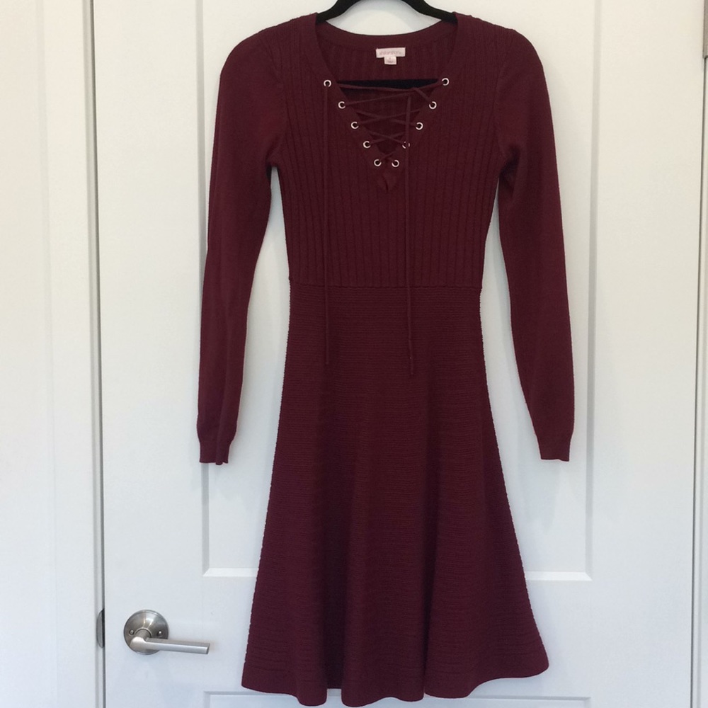 Xhialation Long Sleeve Dress Burgundy